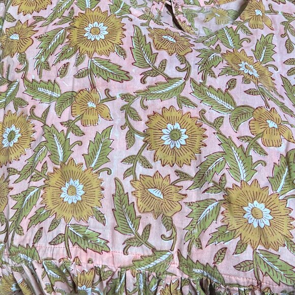 Vintage Handmade Floral Pleated Midi Dress Romantic Cottagecore Peasant Regency - Picture 7 of 7